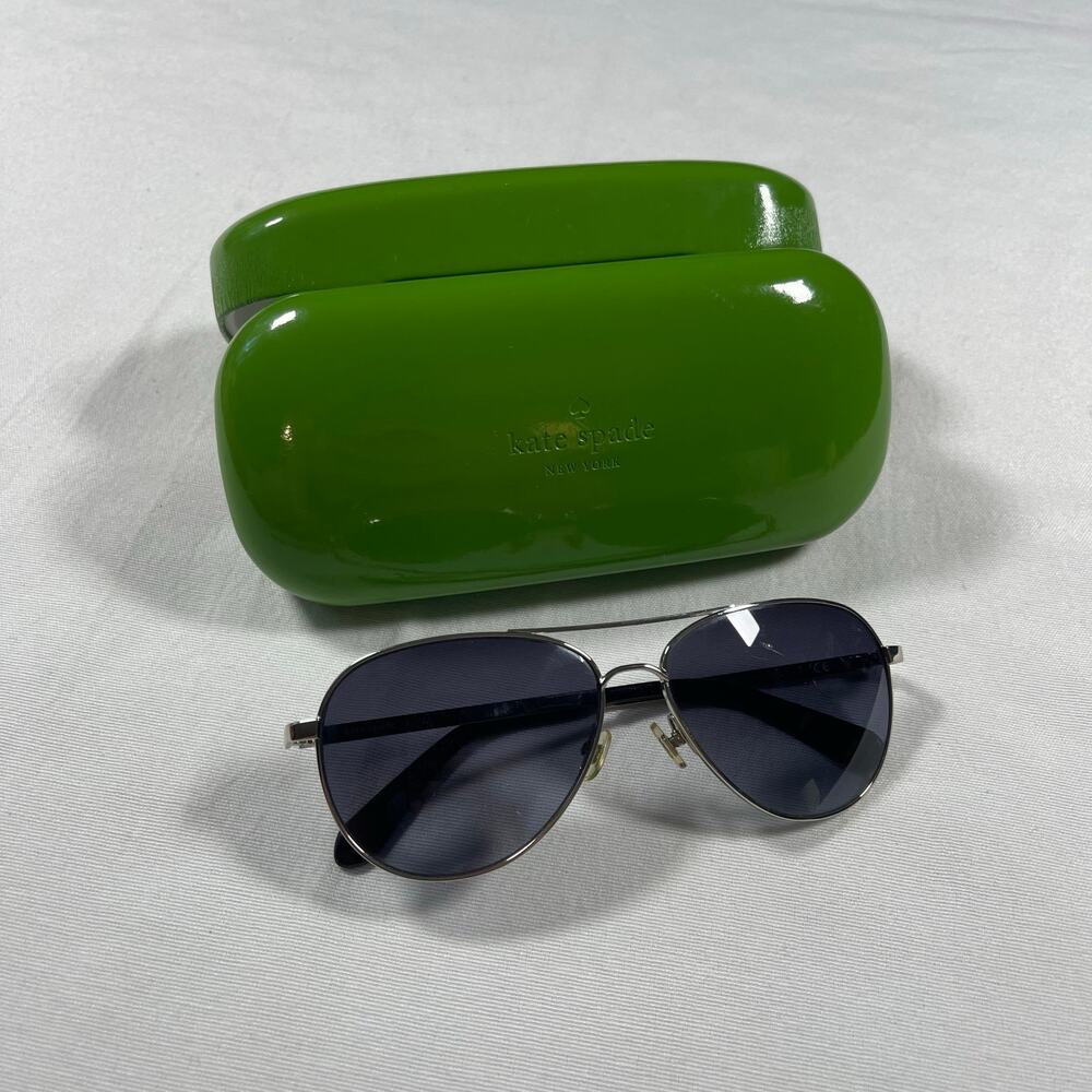 Kate Spade VARESE/O/S Aviator Sunglasses 58-14-140 Silver Gray + Green Case